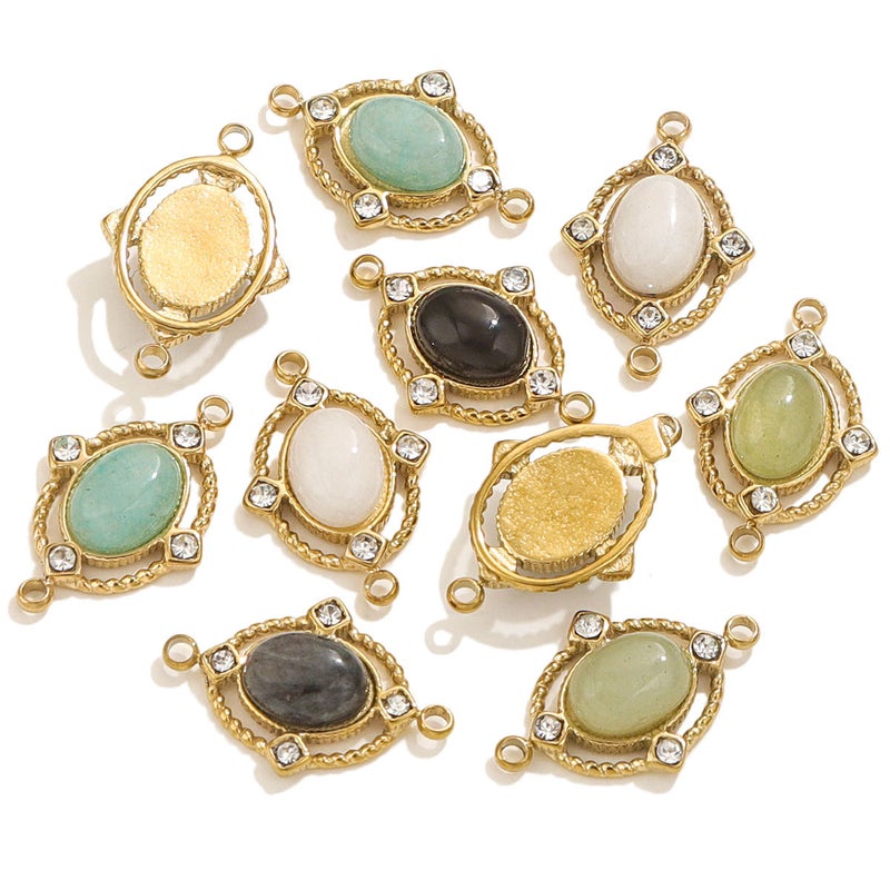 French Water Drop Natural Stone Titanium Steel Diy Pendant Women'S Geometric Double Hole Stainless Steel Jewelry Turquoise Earrings Pendant - Image 5